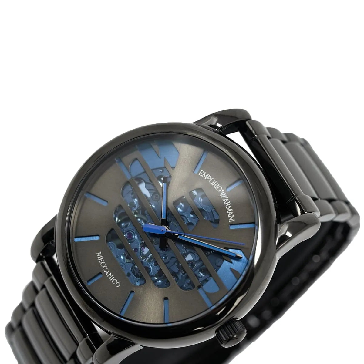 Emporio Armani Meccanico automatic watch with steel bracelet and visible mechanical dial