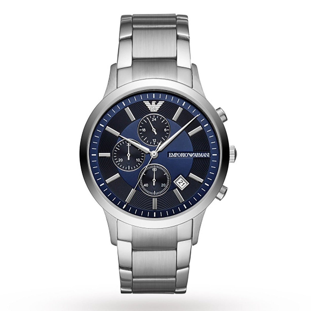 Emporio Armani Renato chronograph watch with blue dial and stainless steel bracelet