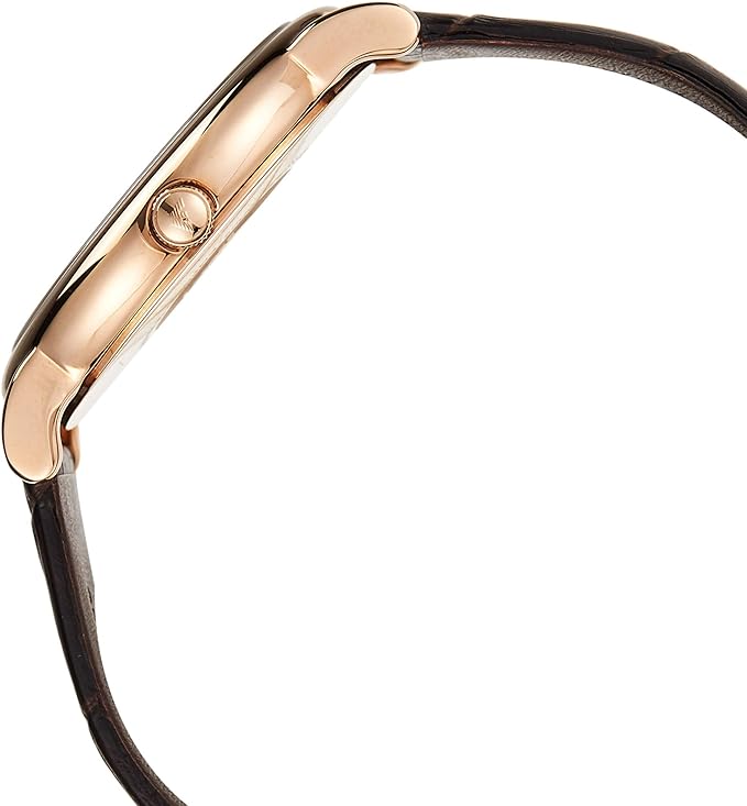 Emporio Armani Renato AR2504 side view showing rose gold case profile and black leather strap