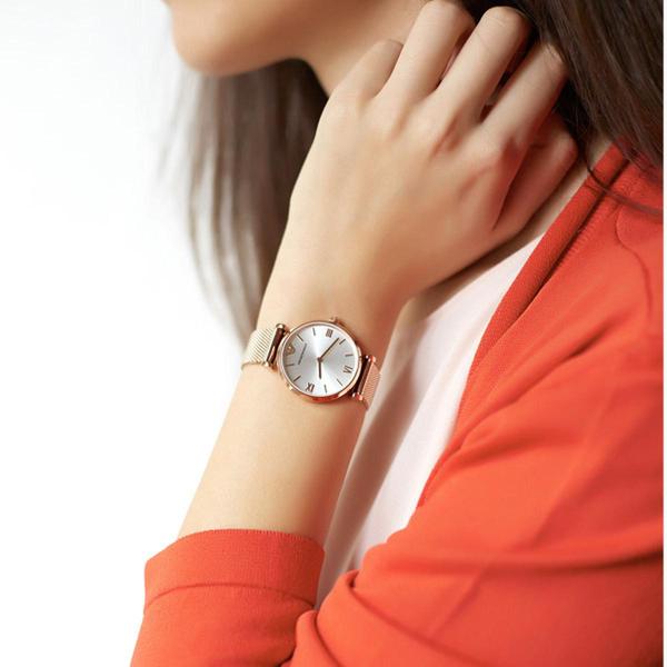 Emporio Armani Retro Silver Dial Rose Gold-tone Ladies Watch AR1956 - Watch