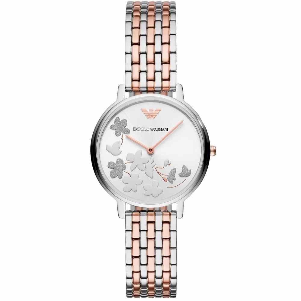 Emporio Armani Silver Sunray Dial Two-Tone Ladies Watch AR11113 - Watch