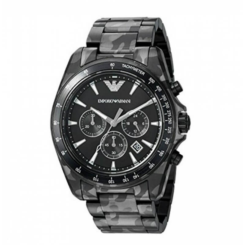 Emporio Armani Sportivo AR11027 black chronograph watch with black military steel bracelet