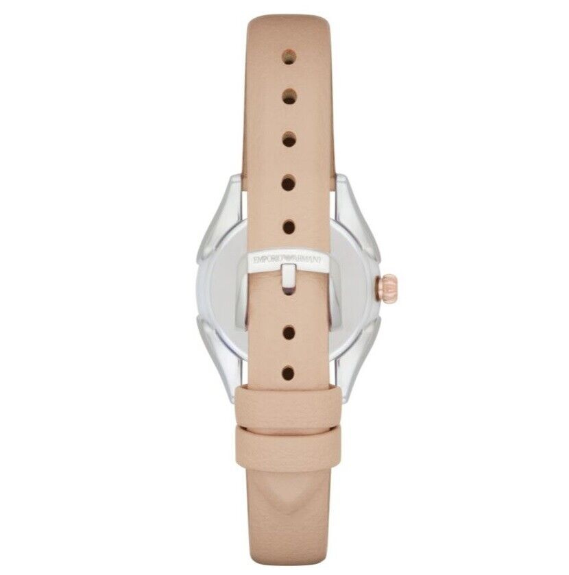 Emporio Armani Valeria AR11031 women's watch back view with beige leather strap