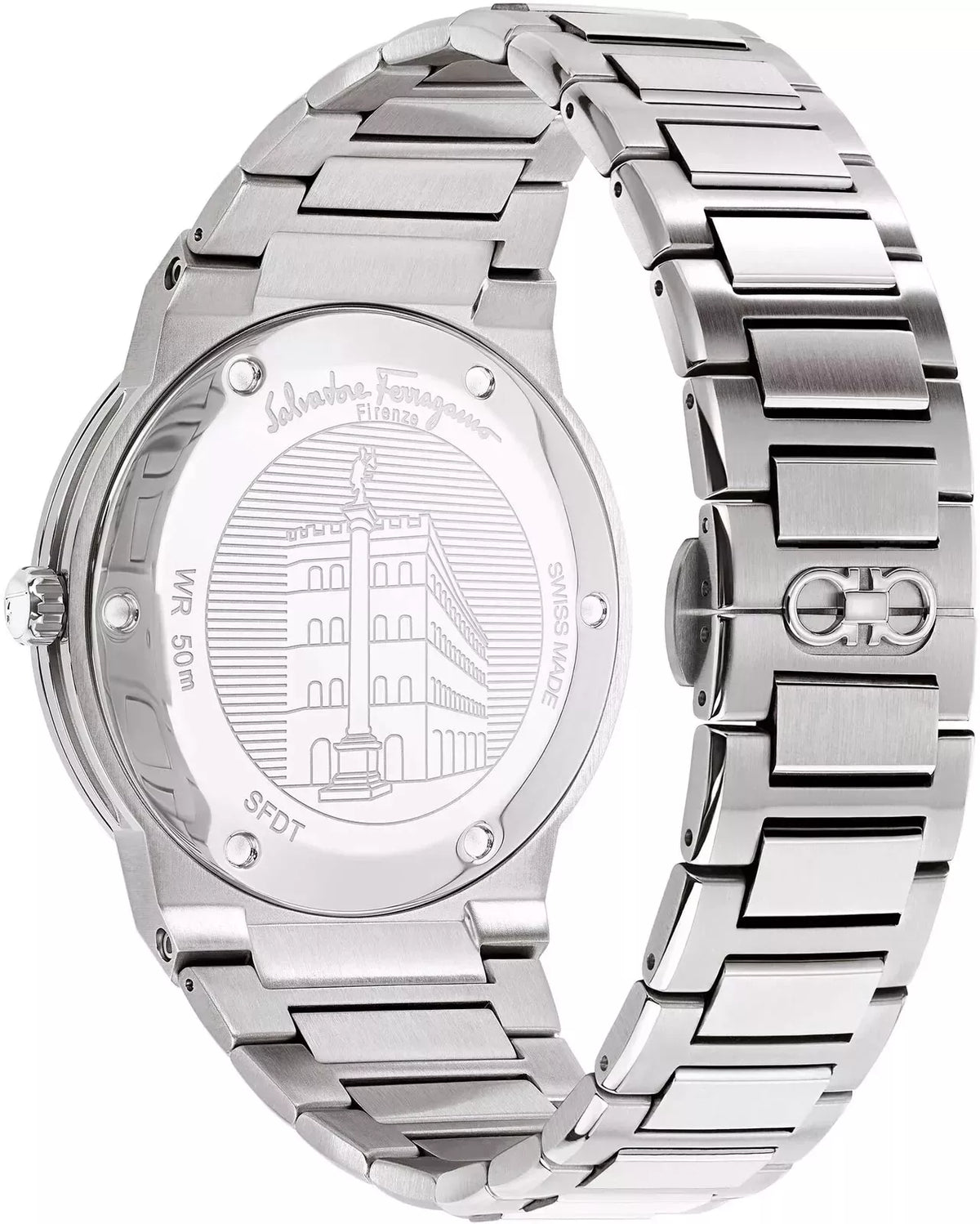 Ferragamo F-80 Classic stainless steel bracelet and caseback with engraved detail
