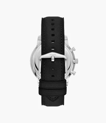 Fossil Neutra FS6023 watch back showing black leather strap with stitched detail
