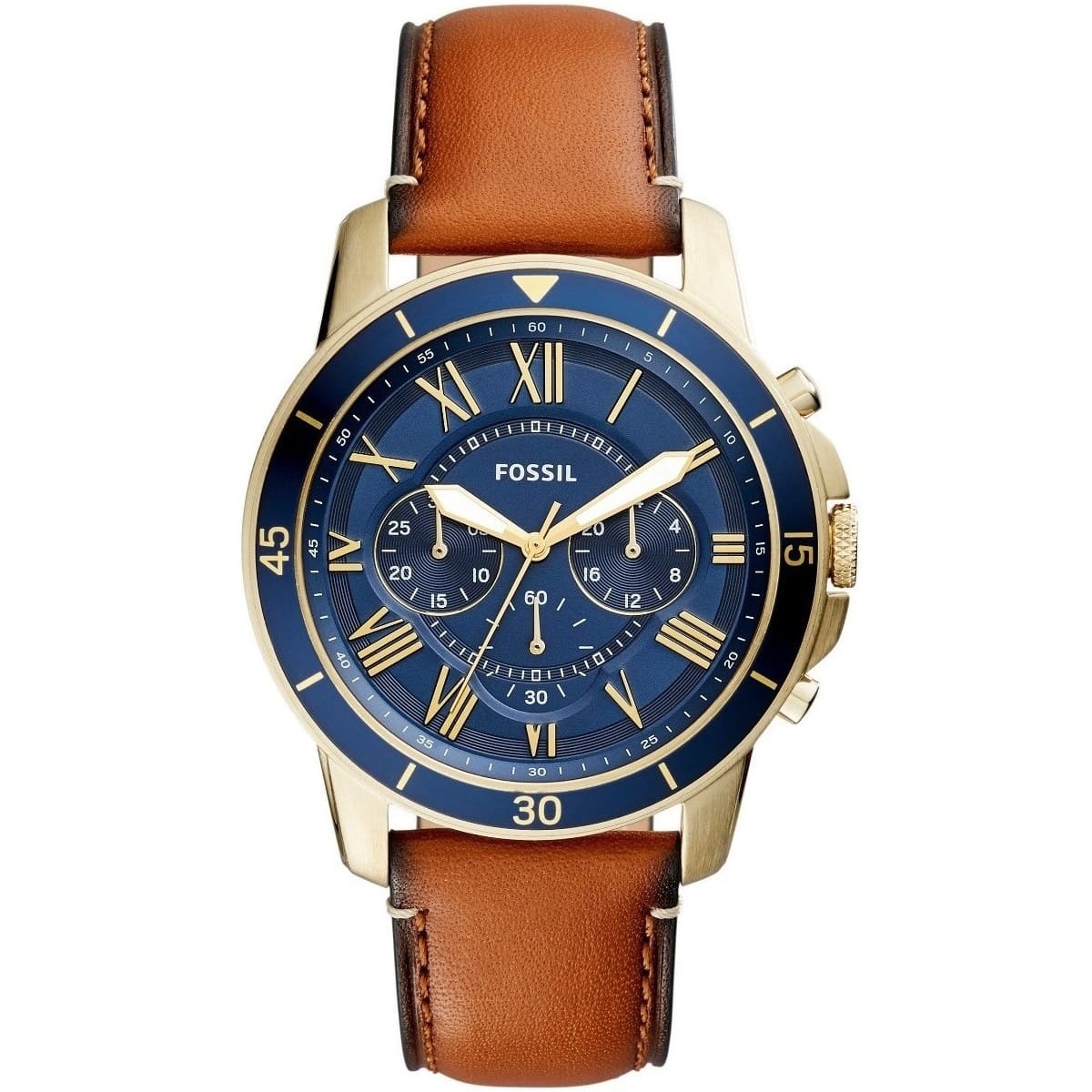 Fossil Grant Blue Dial Chronograph Leather Watch FS5268