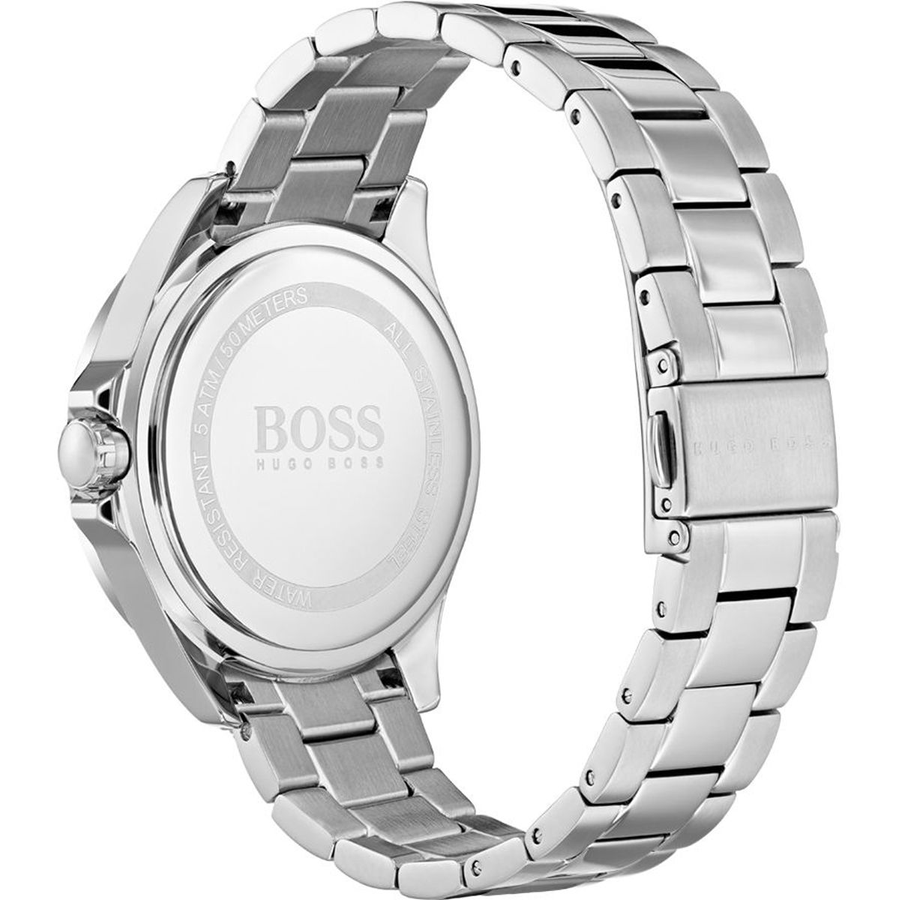 Hugo Boss women's watch caseback showing stainless steel bracelet and case back with branding