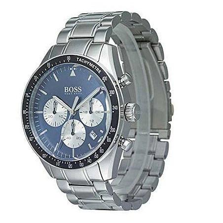 Hugo Boss 1513630 chronograph watch angled view displaying blue dial and bracelet