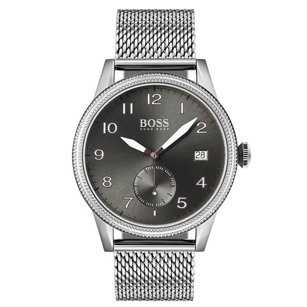 Hugo Boss grey dial men's watch with mesh strap and subdial