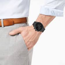 Hugo Boss Chronograph Grand Central black watch worn on wrist with casual attire