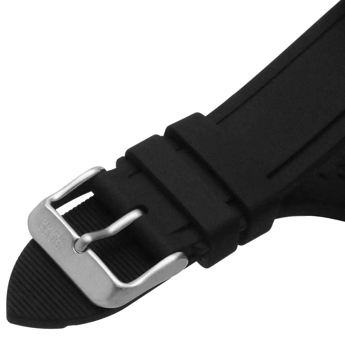 Hugo Boss Admiral watch rubber strap with silver buckle and adjustment holes