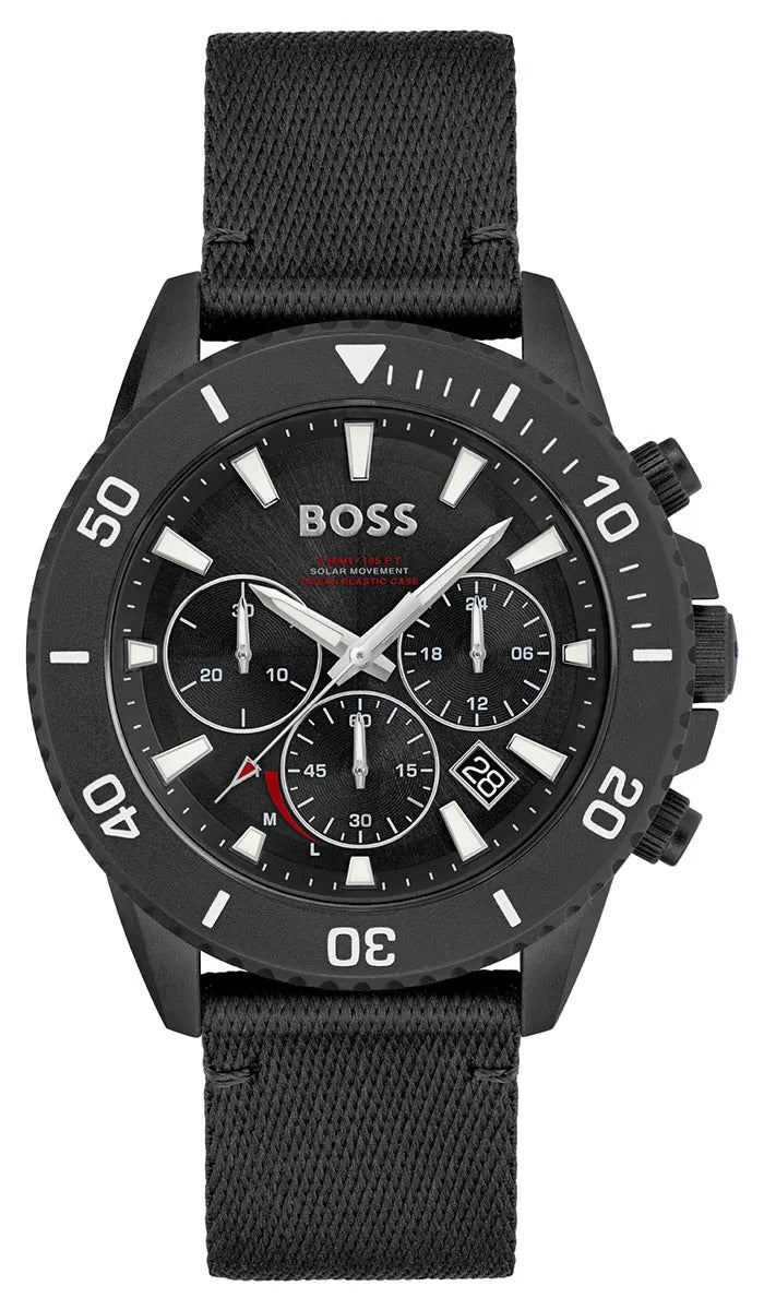 Hugo Boss Admiral chronograph watch with black dial and black nylon strap