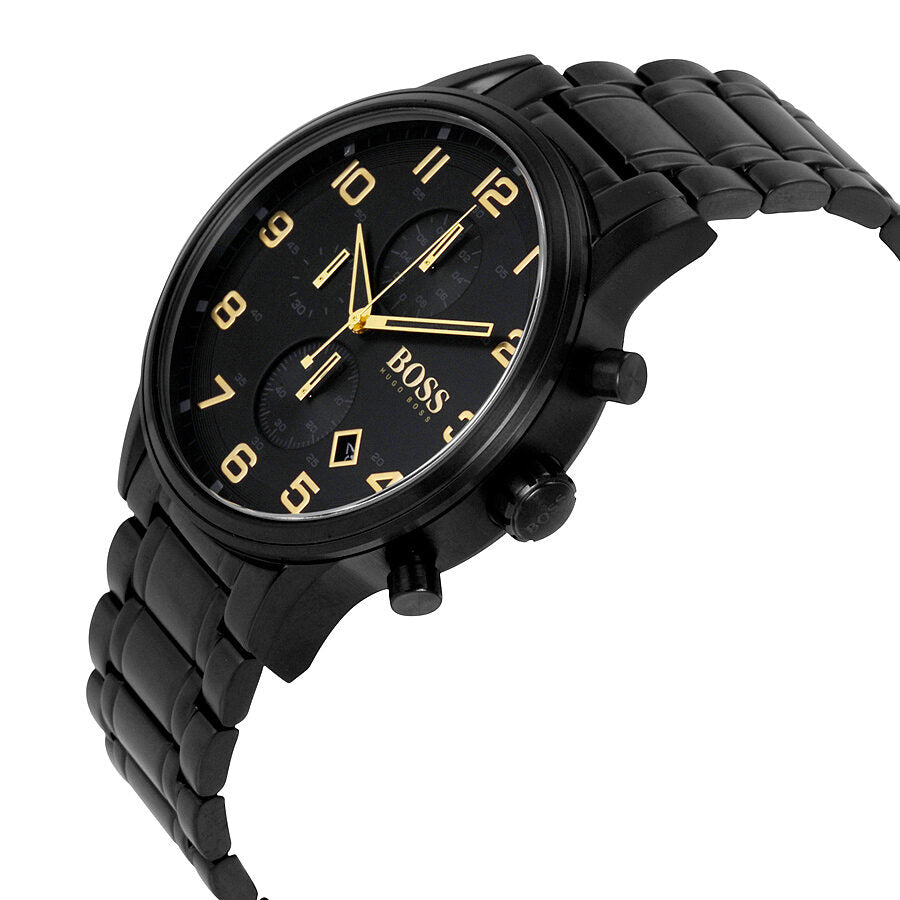 Hugo Boss Aeroliner Chronograph side view with black ion-plated bracelet