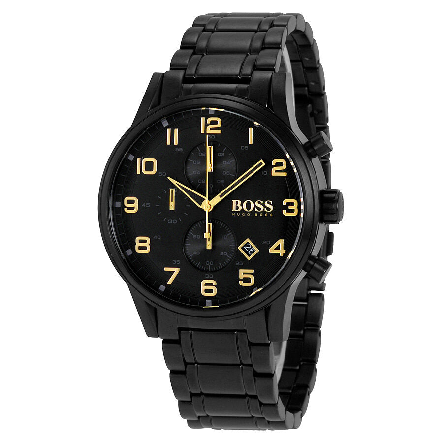 Hugo Boss Aeroliner Chronograph black dial watch with gold numerals and hands