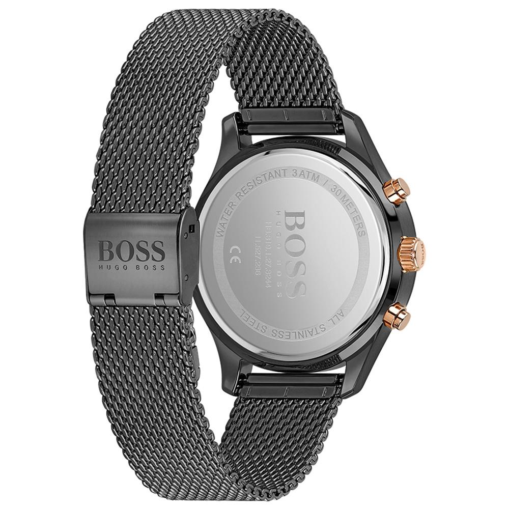 Hugo Boss Associate caseback showing engraved BOSS logo and water resistant certification details