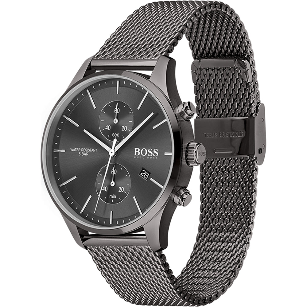 Hugo Boss Associate chronograph watch on wrist with mesh strap