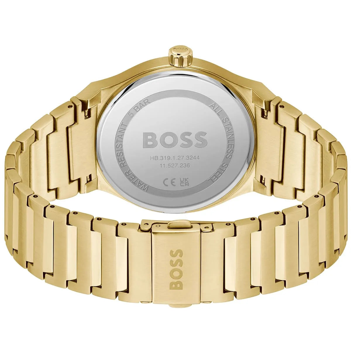 Hugo Boss Candor caseback showing stainless steel case back with branding and specifications