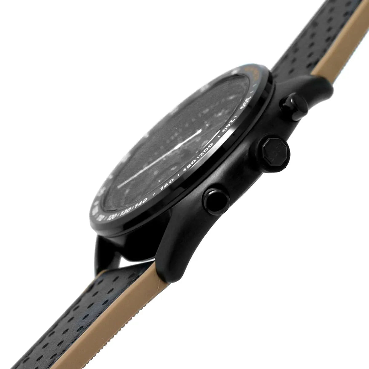 Hugo BOSS Center Court chronograph watch profile view showing case thickness and black pushers