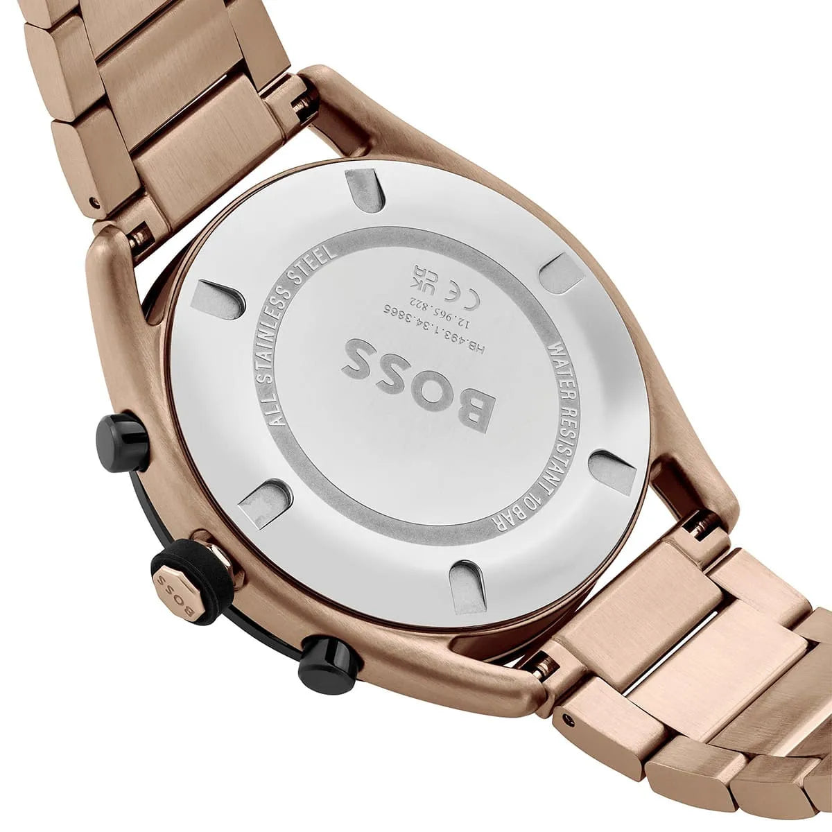 Hugo Boss Center Court chronograph watch worn on wrist showing chronograph pushers