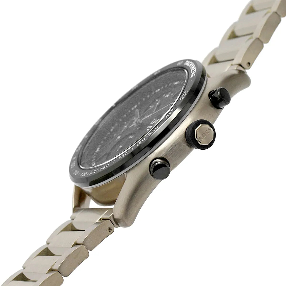 Hugo Boss Center Court watch side profile displaying case thickness and bezel design