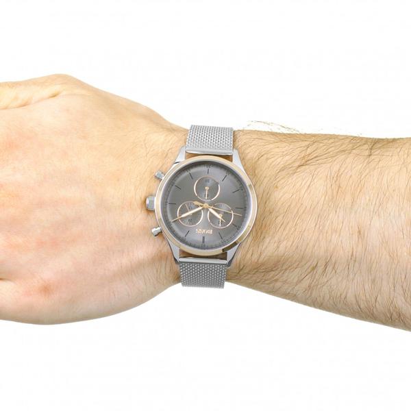 Hugo Boss Companion chronograph grey dial watch worn on wrist with mesh strap