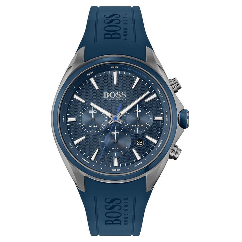 Hugo Boss Distinct blue chronograph watch with blue dial and silicone strap