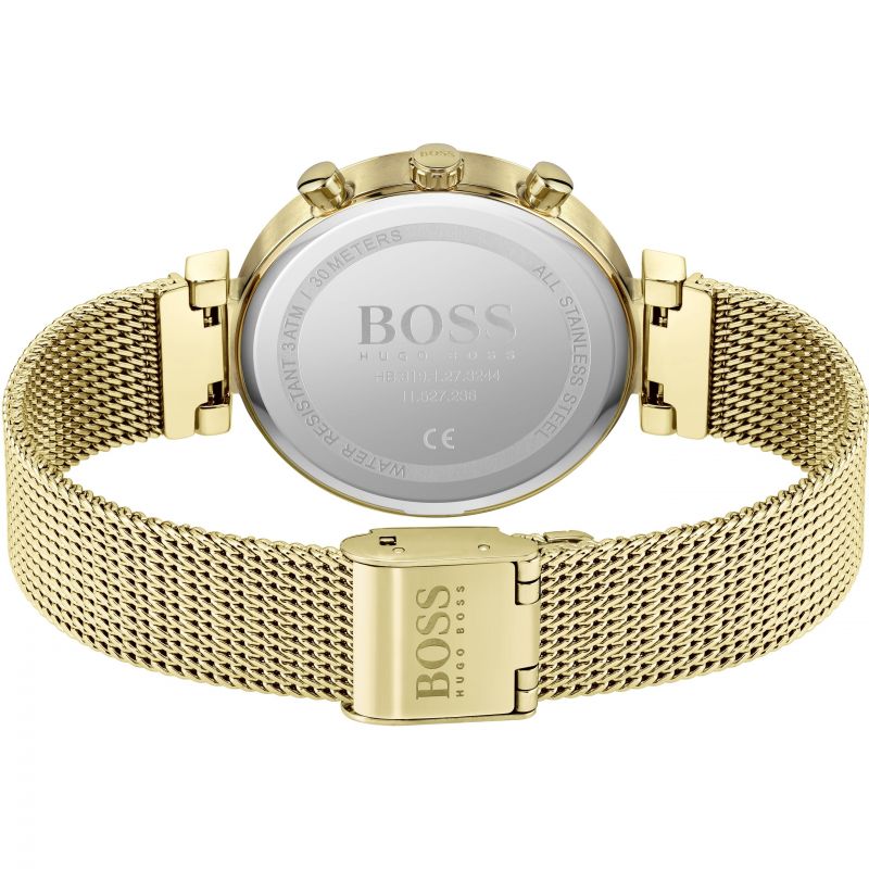 Hugo Boss Flawless watch caseback with mesh bracelet and magnetic clasp closure