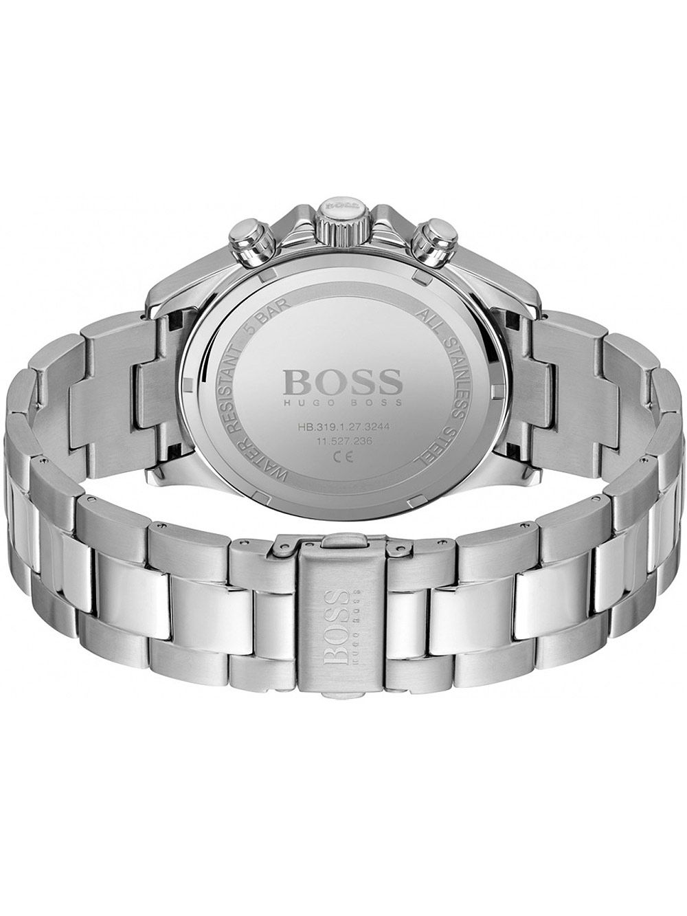 Hugo Boss Hero watch caseback showing stainless steel case with engraved BOSS logo and branding