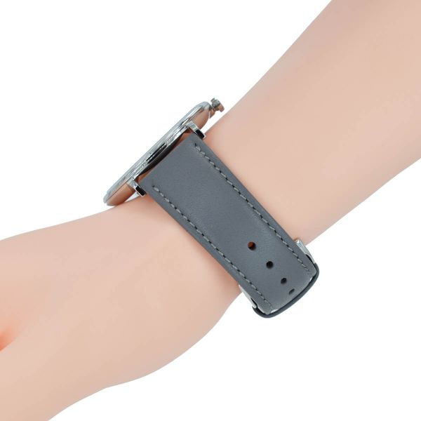 Gray leather strap with stitching and adjustment holes on Hugo Boss Horizon watch