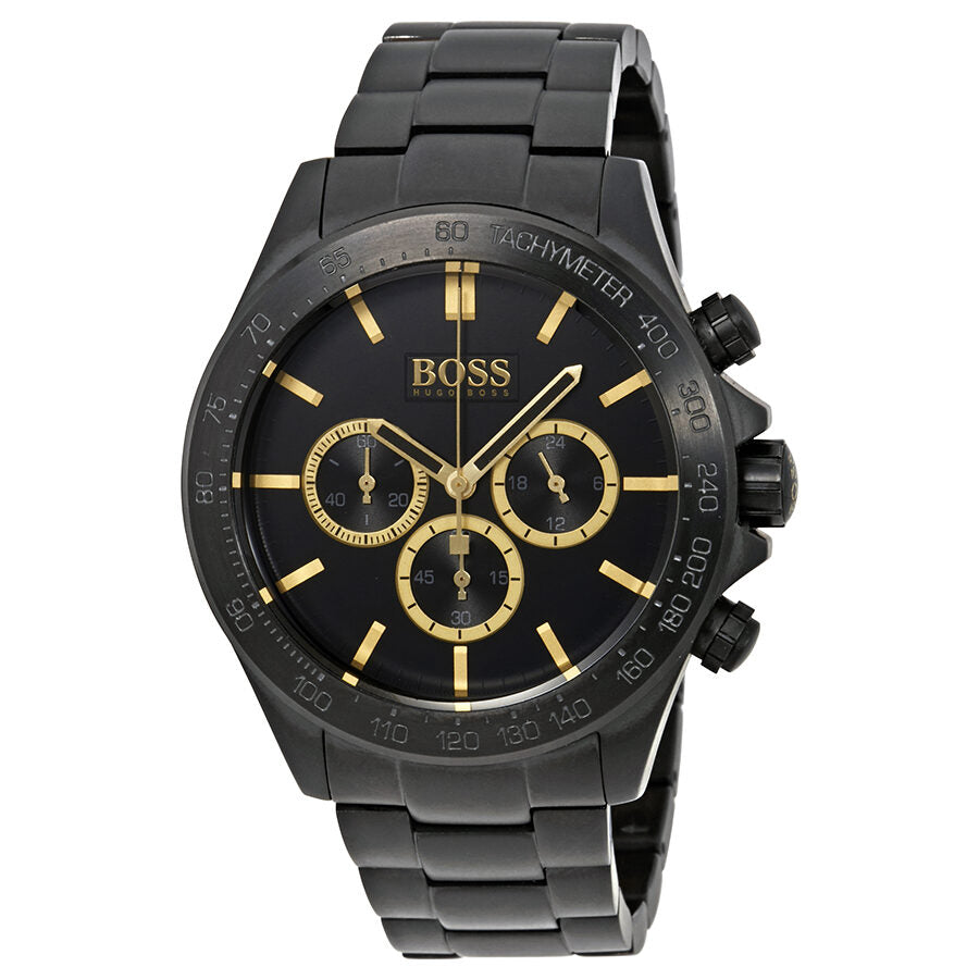 Hugo Boss Ikon chronograph watch with black dial and gold subdials