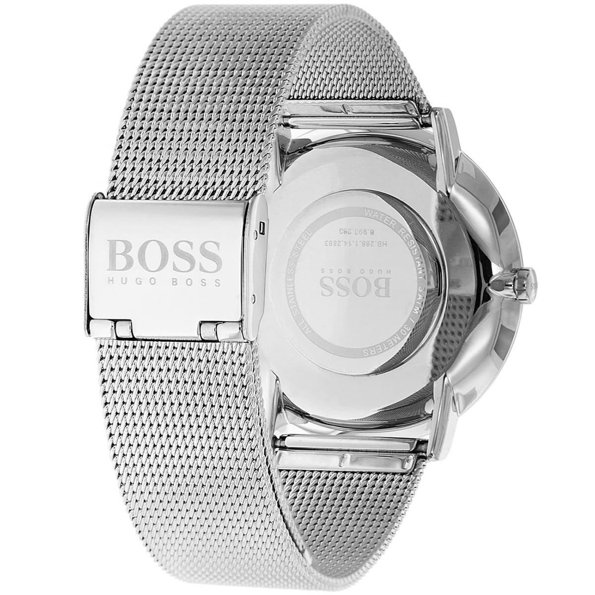 Hugo Boss Jackson watch back showing mesh strap and caseback