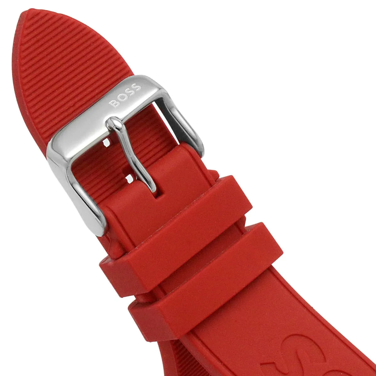 Hugo Boss Pioneer red rubber strap with stainless steel buckle detail