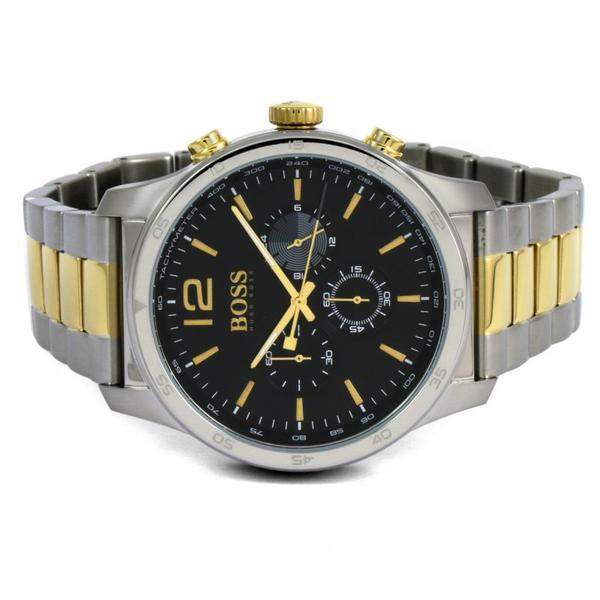 Angled view of Hugo Boss Professional Chronograph with black dial and chronograph subdials