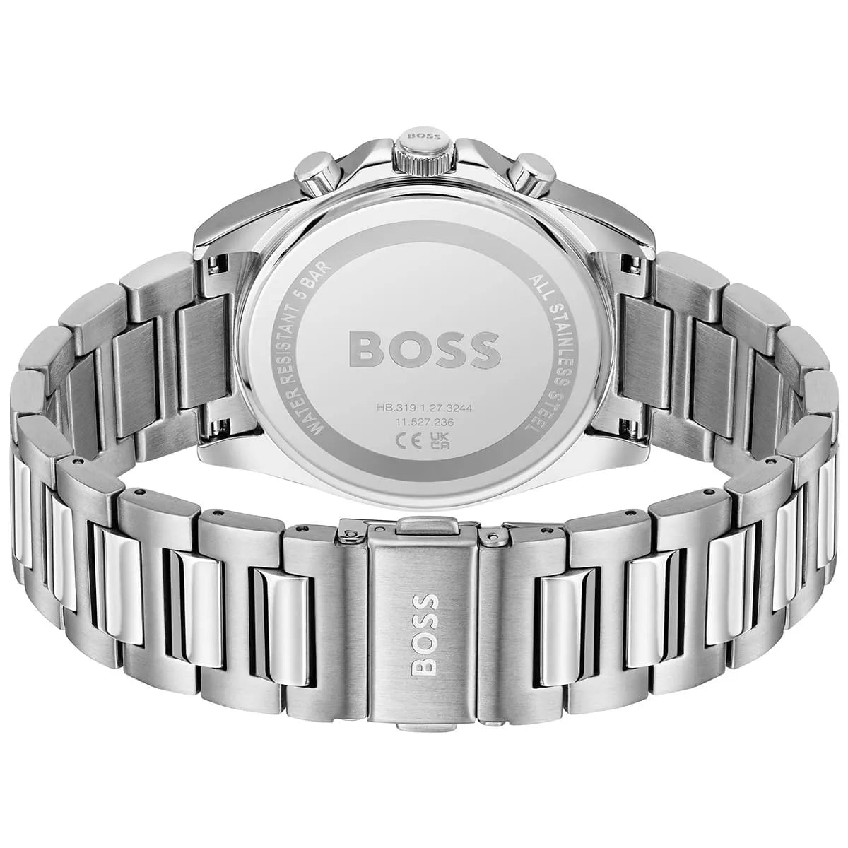 Hugo Boss Strike watch caseback showing stainless steel back with branding