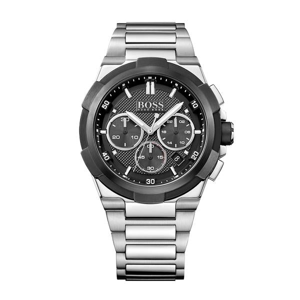 Hugo Boss Supernova chronograph watch with black dial and stainless steel bracelet