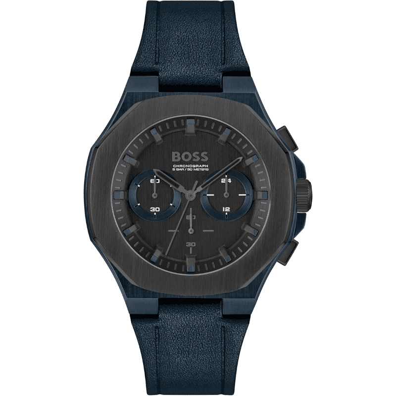 Hugo Boss Taper chronograph watch with charcoal dial and blue rubber strap