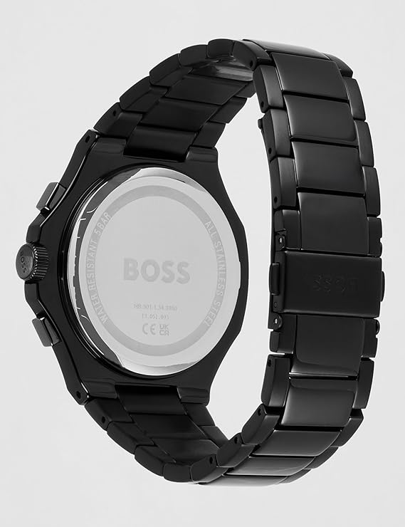 Hugo Boss Taper watch caseback showing BOSS branding on black steel case
