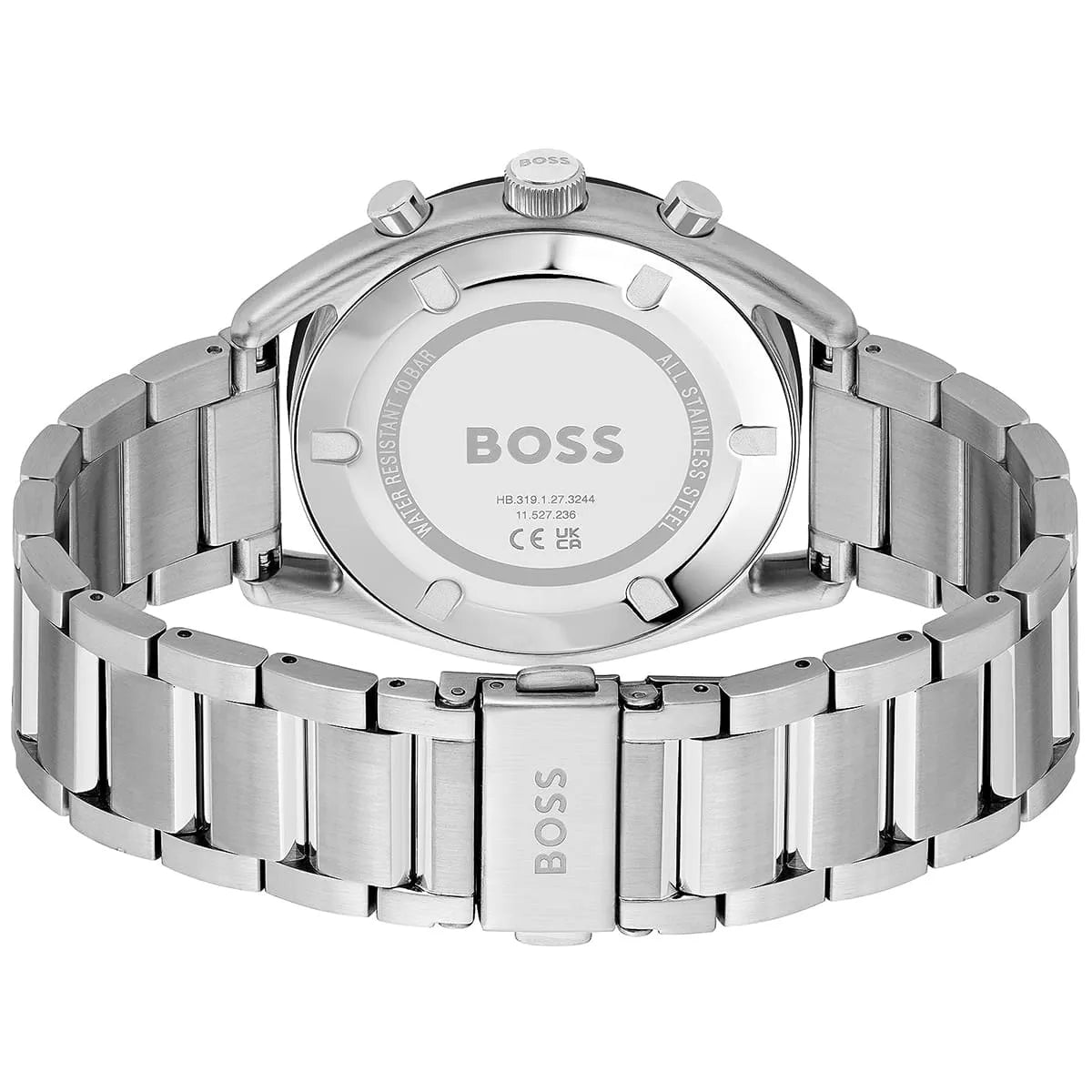 Hugo Boss Top Chronograph case back with BOSS branding and model specifications