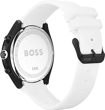 Hugo Boss Velocity watch caseback with BOSS branding and white silicone strap