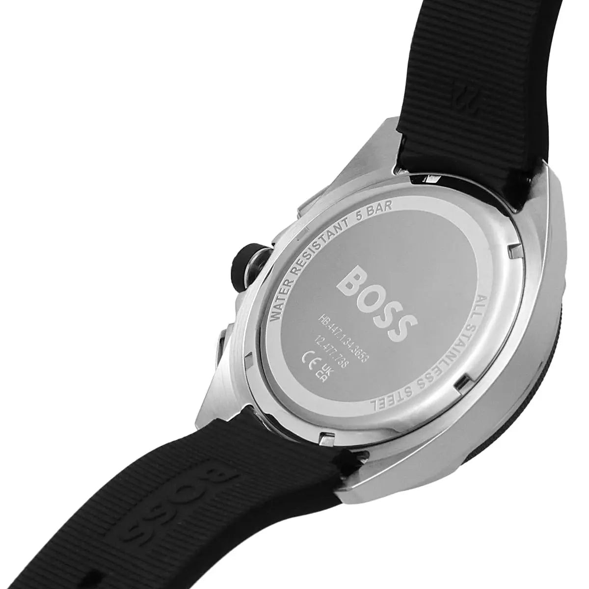 Hugo Boss Volane watch case back with brand logo and specifications
