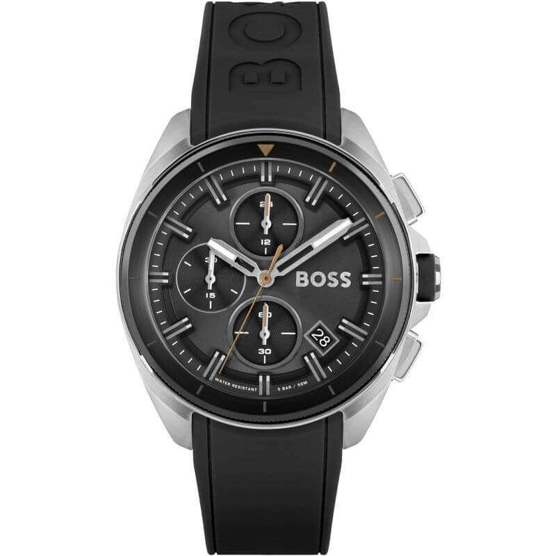Hugo Boss Volane chronograph watch with black dial and steel case