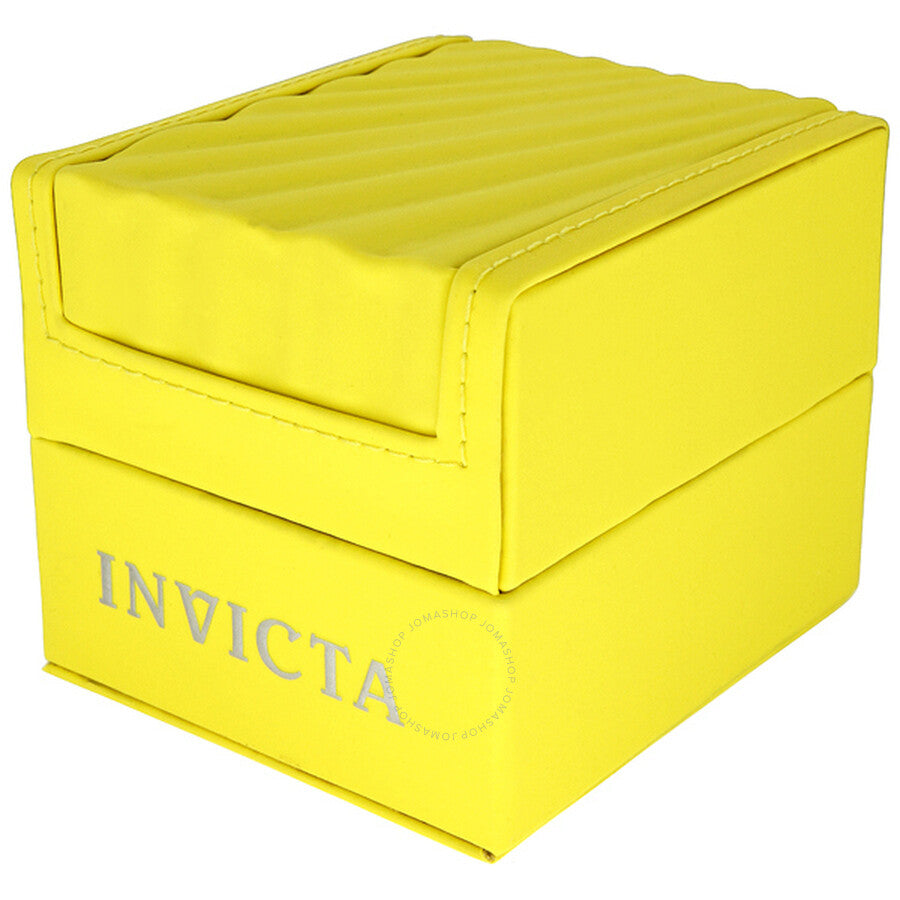 Yellow Invicta branded watch box for storage and presentation