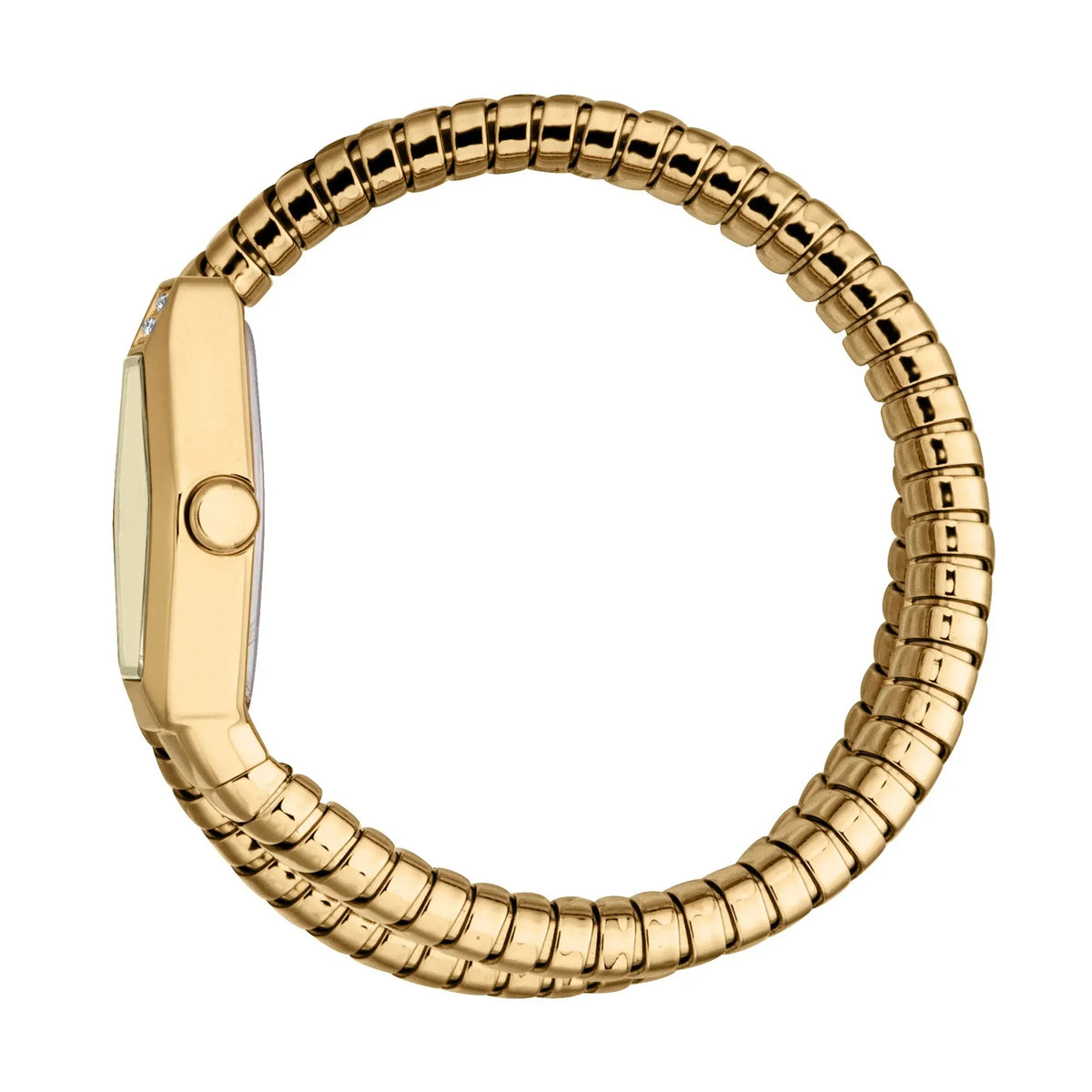Just Cavalli Snake Lunara watch shown from side profile with expandable snake bracelet