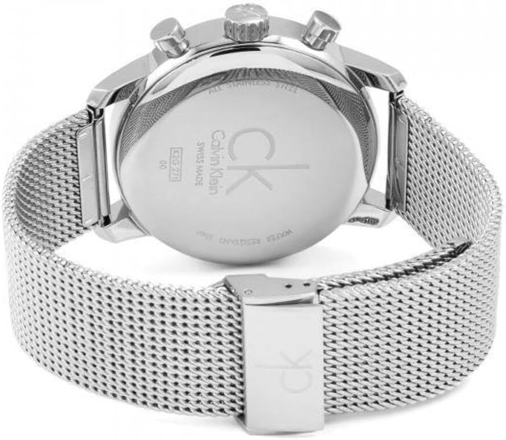 Caseback of Calvin Klein City watch with Calvin Klein logo and engraving