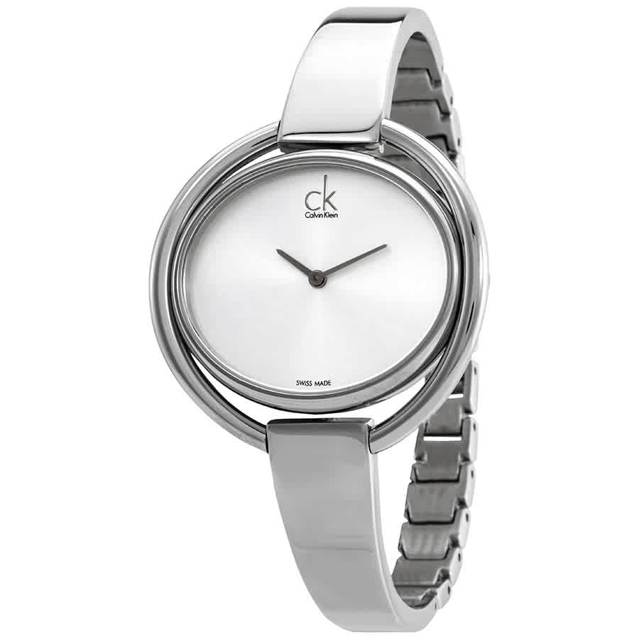 Calvin Klein Impetuous K4F2N116 watch at angle displaying silver case and strap design