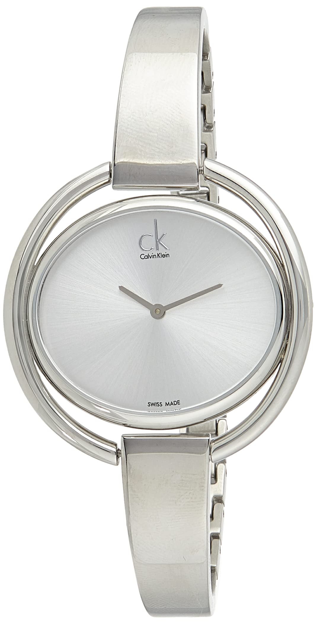 Calvin Klein Impetuous K4F2N116 side view showing curved case and silver strap