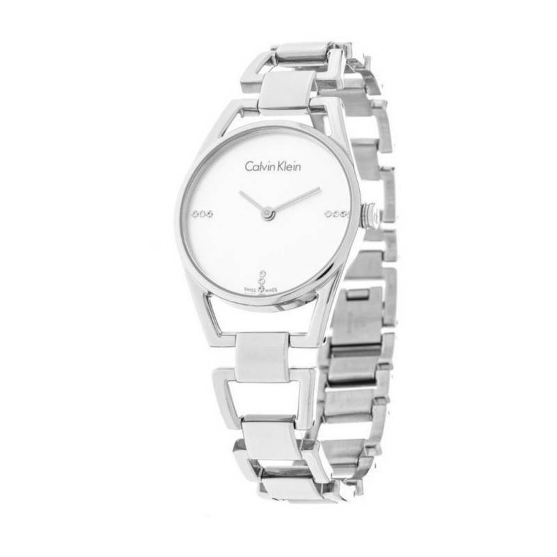 Calvin Klein Dainty Diamonds ladies watch side angle view with bracelet