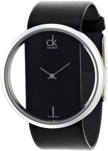 Calvin Klein Glam watch worn on wrist with black leather strap