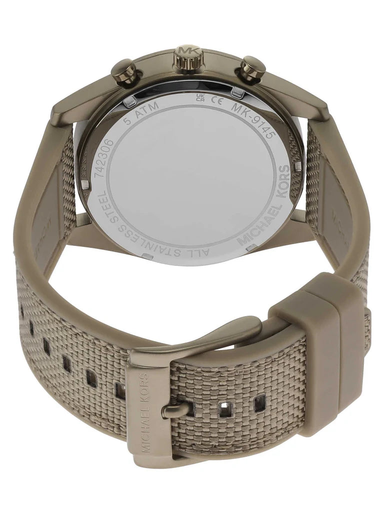 Oversized Accelerator Gold Tone Beige Rubber Strap Men's Watch MK9145