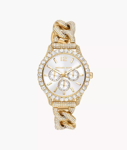 Layton Pavé Gold-Tone Curb-Link Watch with white dial and crystal-set bezel